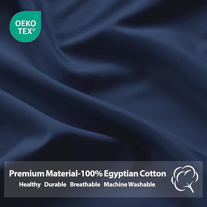 2-Pack Pure Cotton Fitted Sheet Full Size, 600 Thread Count 16" Deep Pocket Egyptian Cotton Fitted Sheet (2pcs, Full, Navy Blue)
