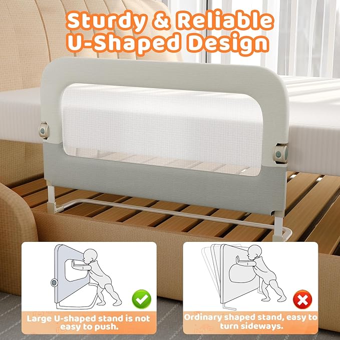 omzer Bed Guard Rail for Toddlers - 47inch Foldable & Adjustable Height Baby Bed Safety Side Rails - Large Toddler Crib Railing Guard for Twin, Bunk, Full Size, Queen & King, Full Size Bed
