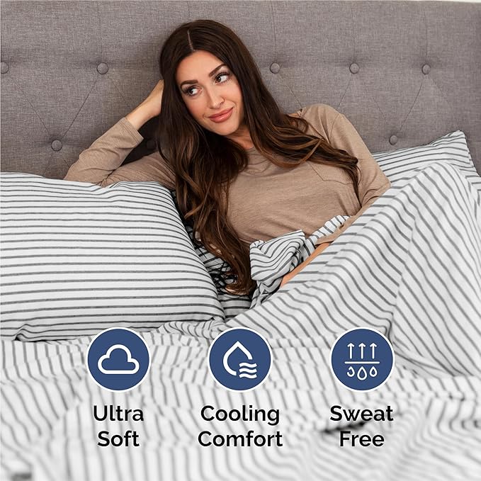 Split King 7 Piece Sheet Set - Comfy, Breathable & Cooling - Hotel Luxury Bedding for Women, Men, Kids, Teens and Children - 1 Flat & 2 Fitted Sheets & 4 Pillowcases w/ Deep Pockets - Grey Stripes 2