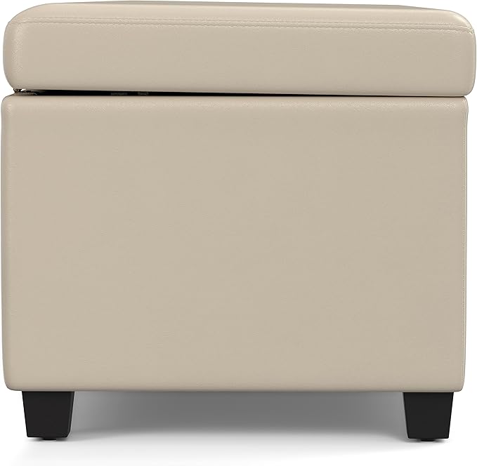 SIMPLIHOME Avalon Extra Large Storage Ottoman Bench - 54 inch Wide Upholstered Vegan Leather Rectangular Lift-Top Ottoman in Satin Cream, Contemporary Bench for Living Room with Hidden Storage