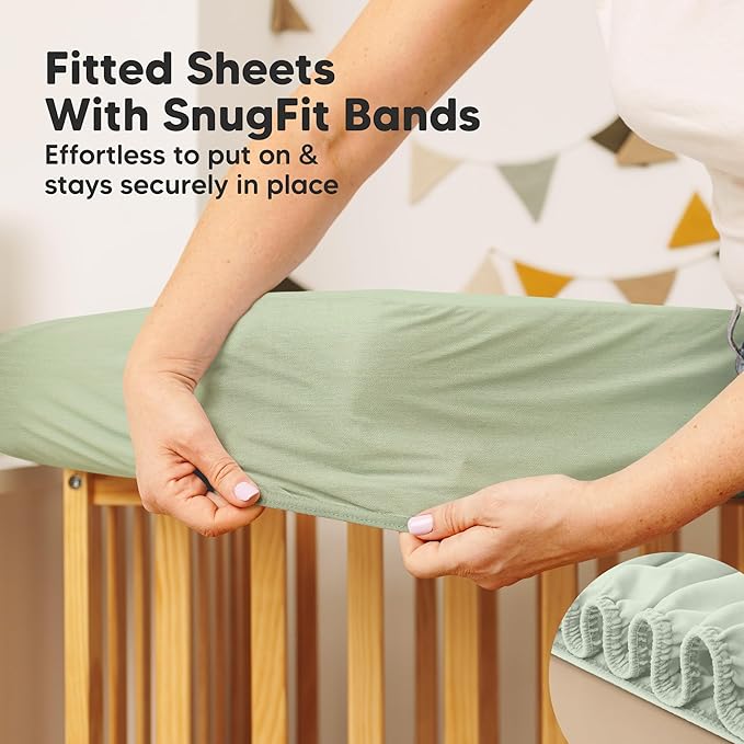 2-Pack Waterproof Crib Mattress Protector Cover Fitted - Quiet Baby Crib Mattress Pad Sheets, 52" x 28" Soft Quilted Cotton Baby Sheet, Machine Washable, Easy Fit, Durable (Soft Fern/Quin)