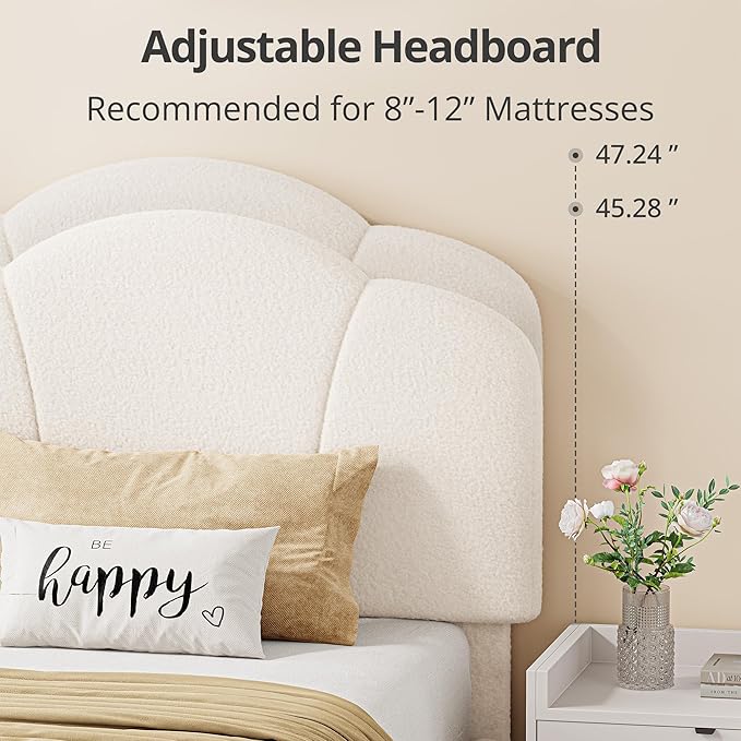 LIKIMIO Twin Size Bed Frame Set of 2, Upholstered Twin Platform Bed with Headboard Lamb Velvet Twin Beds, No Box Spring Needed with 800LBS Sturdy Wooden Slats Support, Noise Free, Easy Assembly, White