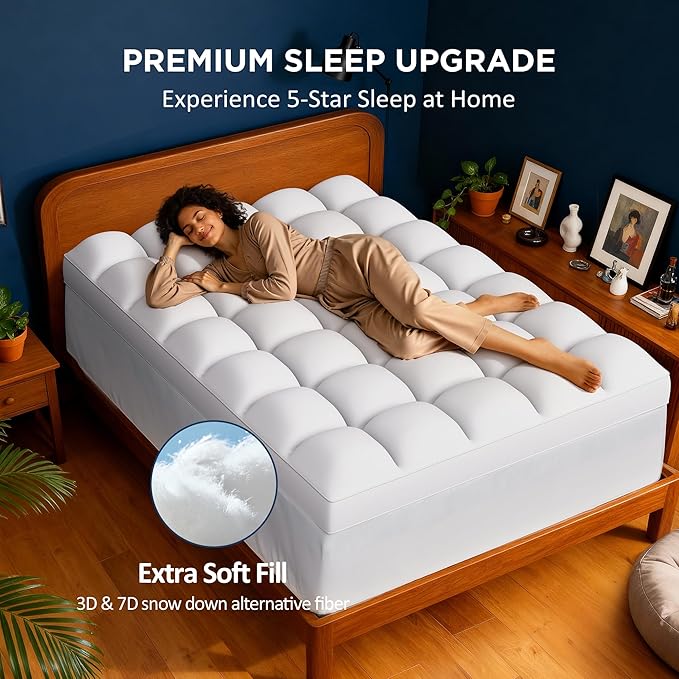 King Size Dual Layer 4 Inch Memory Foam Mattress Topper, 2 Inch Cooling Gel Infused Memory Foam and 2 Inch Airflow Down Alternative Pillow Top, 8-24 Inch Deep Pocket Bed Topper