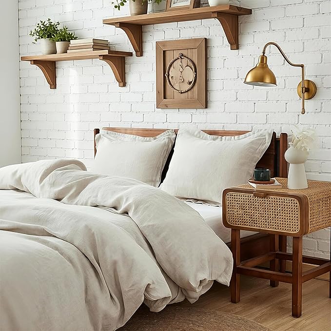 Simple&Opulence 100% Linen Duvet Cover Set 2pcs Basic Style Natural French Washed Flax Solid Color Soft Breathable Farmhouse Bedding with Button Closure - Linen, Twin