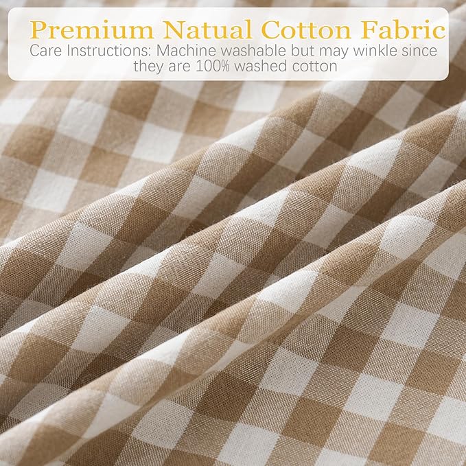 2 Pack Taupe White Plaid Gingham Ruffle Pillow Shams Standard Size 20x26 inches, 100% Washed Cotton Checkered Farmhouse Pillow Covers for Bed/Sofa (20x26 inches,Taupe/White Plaid)