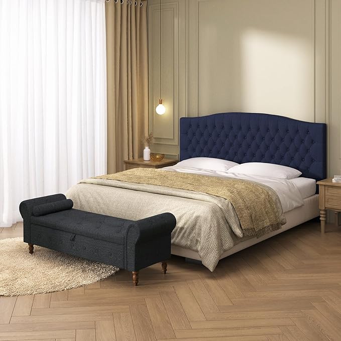 Furpopup Linen Upholstered Headboard King/Cal King Size Latest Model Wall Mount, Bed Frame Mount, Featuring High-Density Sponge Padding, Luxury Texture Easy Assembly Comfort and Style-Navy Blue
