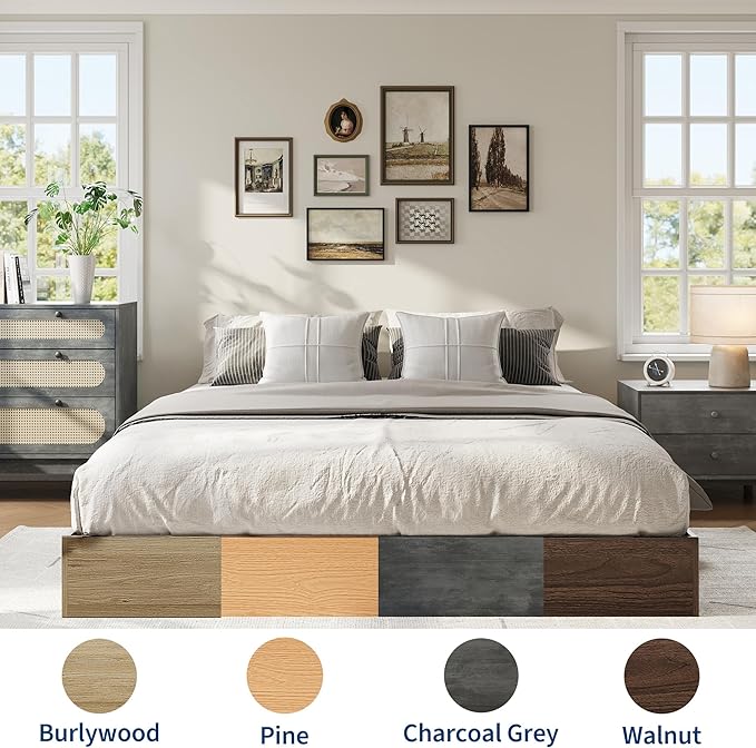 GarveeHome Full Size Wood Platform Bed Frame,Wooden Bed Frame Without Headboard, Wood Slat Support,No Box Spring Needed, Easy Assembly