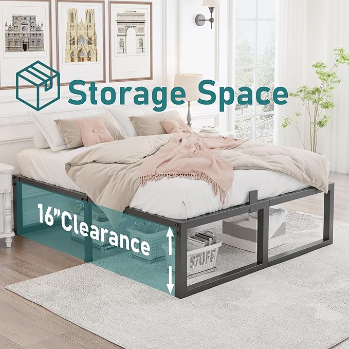 Yitong Angel California King Bed Frame, 18 Inch High 3500 lbs Metal Platform, Mattress Foundation with Steel Slat Support/No Box Spring Needed/Noise Free/Non-Slip/Easy Assembly