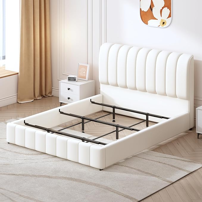 Bed Frame Support System - 3 Cross Rails and 6 Adjustable Legs,Universal Strong Center Support Beams for Full, Queen and King,California King Metal/Wood/Upholstered Bed