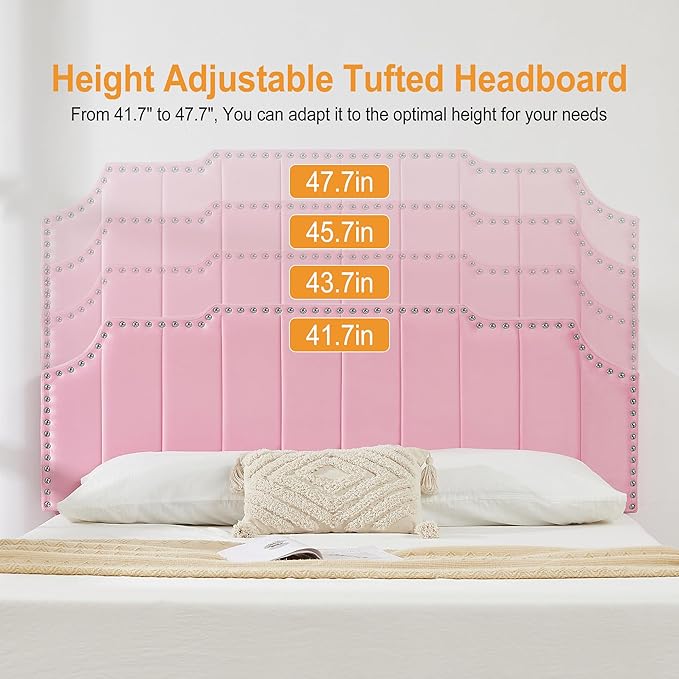 VECELO Full Upholstered Platform Bed Frame with 4 Storage Drawers,Velvet Vintage Full Bed with Nailhead Trim,Tufted Height Adjustable Headboard,Wooden Slats/No Box Spring Needed/Easy Assembly
