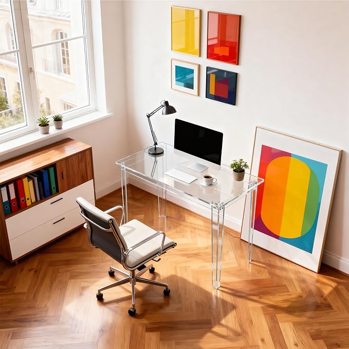 Acrylic Desk, Clear Modern Writing Table for Home Office (Clear, Small)