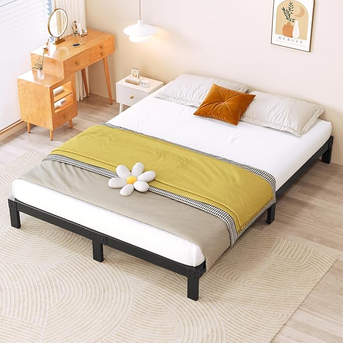 4 Inch Full Bed Frame Heavy Duty Metal Low Profile Platform No Box Spring Needed with Steel Slat Support,Easy Assembly,Noise-Free(4 inch,Full)