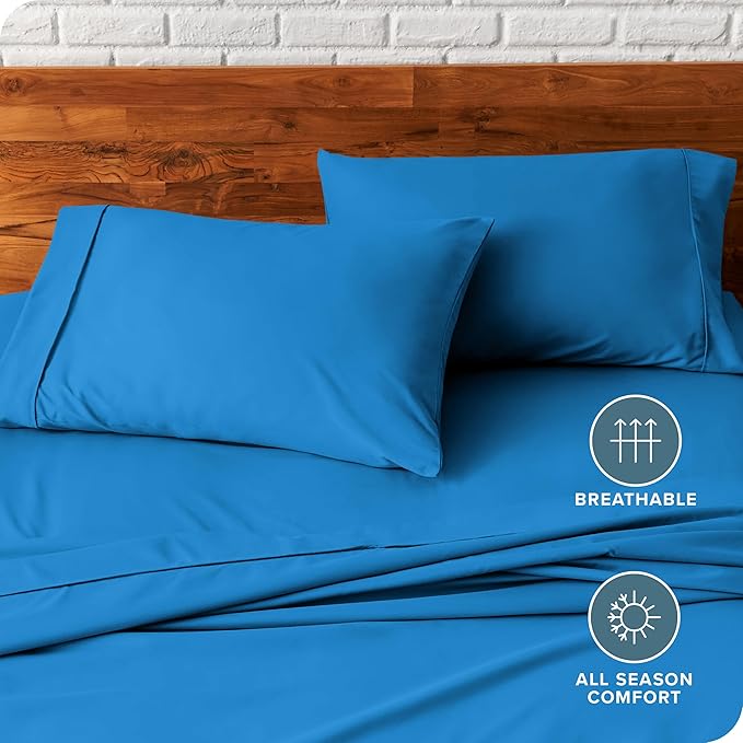 Bare Home Microfiber Pillow Cases - Standard/Queen Size Set of 2 - Cooling Pillowcases - Double Brushed - Medium Blue Pillowcases 2 Pack - Easy Care (Standard Pillowcase Set of 2, Medium Blue)