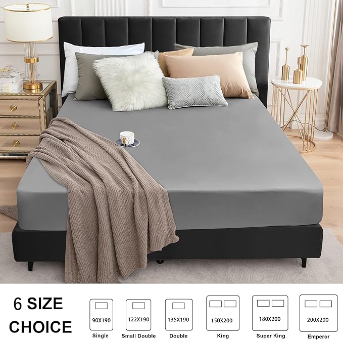 Sufdari Cal King Mattress Protector,Waterproof Mattress Protector,Fitted Sheet Style Mattress Cover with 18" Deep Pocket,Washable and Comfortable-Gray,California King