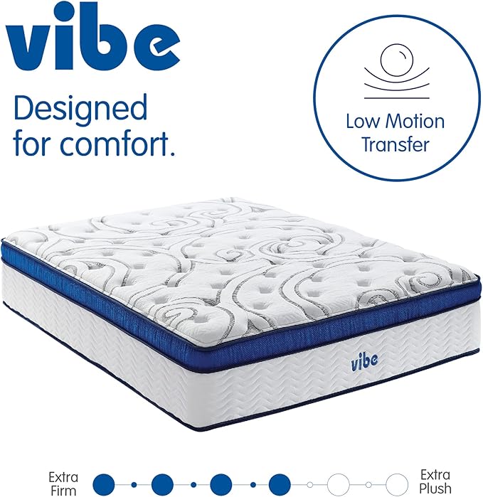 Vibe Quilted Hybrid Mattress, 12-Inch Innerspring and Pillow Top Gel Memory Foam Mattress, Fiberglass Free, CertiPUR-US Certified Bed in a Box, California King