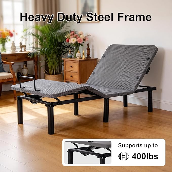Frassie Adjustable Bed Base Frame Twin XL Electric Bed Base with USB Ports Head and Foot Incline (Twin XL)