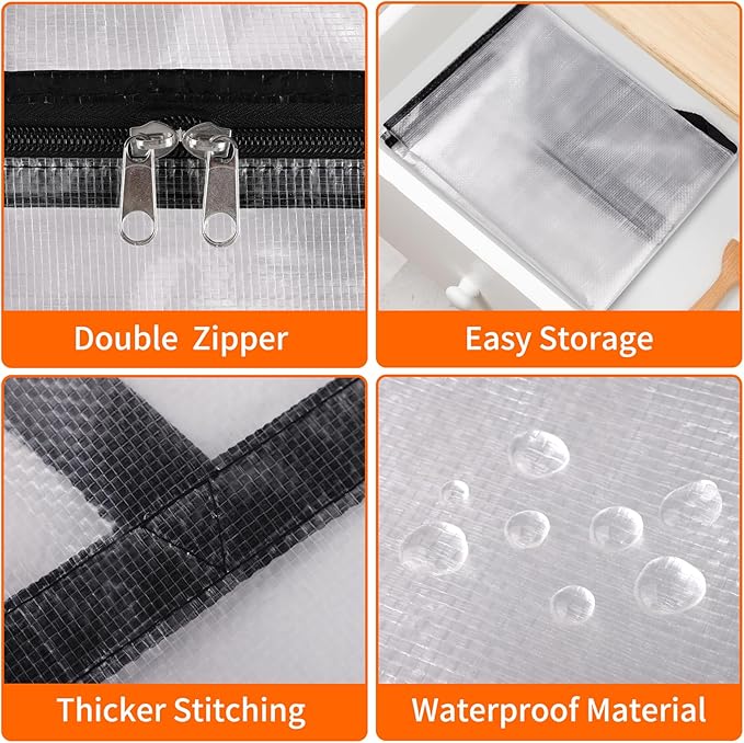 TasticTotes 8 Pack Clear Storage Bags for Comforter, Clothes & Bedding, Plastic Blanket Storage with Zipper and Handle, Moving Bags, Closet Organizer and Under-Bed Storage (60L)