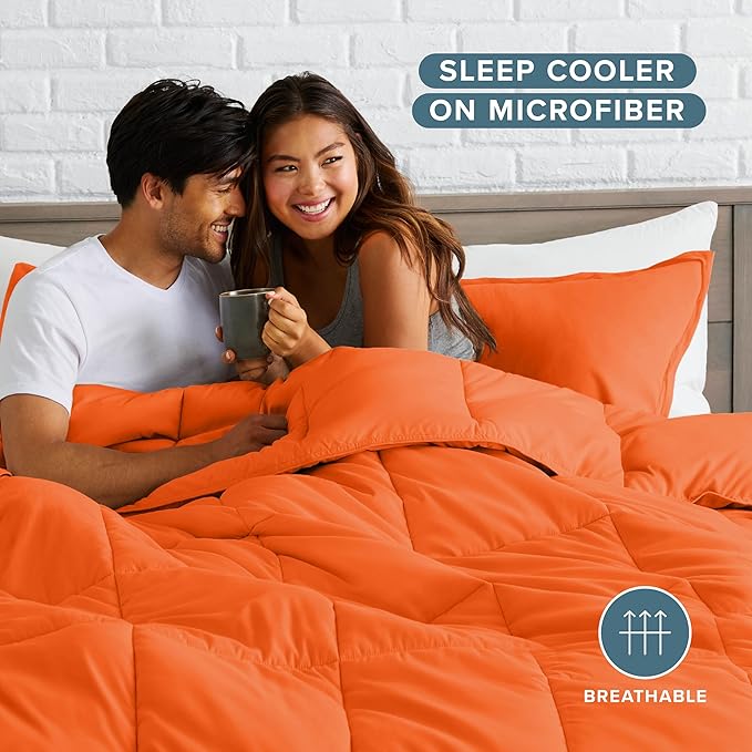 Bare Home Comforter Set - Full Size - Ultra-Soft - Goose Down Alternative - Premium 1800 Series - All Season Warmth (Full, Orange)