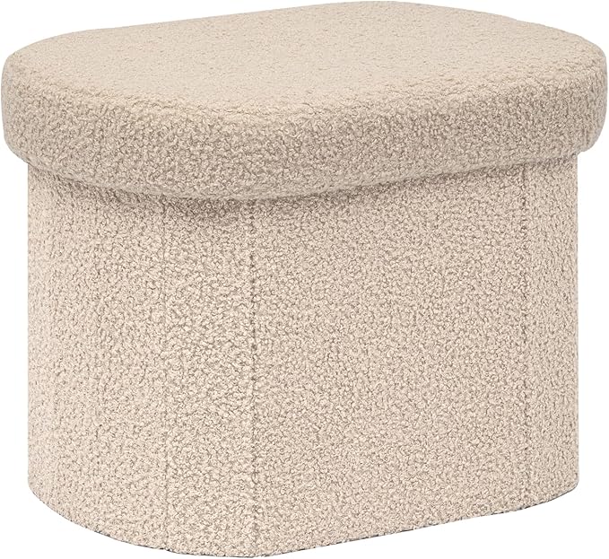 PINPLUS Storage Ottoman Boulce Tufted Folding Small Ottomans Bench Foot Rest with Storage 16.1"x12.2"x12.2" (Beige)