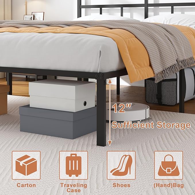 OSASET 14 inch Full Bed Frame -Platform Bed Frame with Headbroad Metal Bed Frame No Box Spring Noise Free Easy Assembly