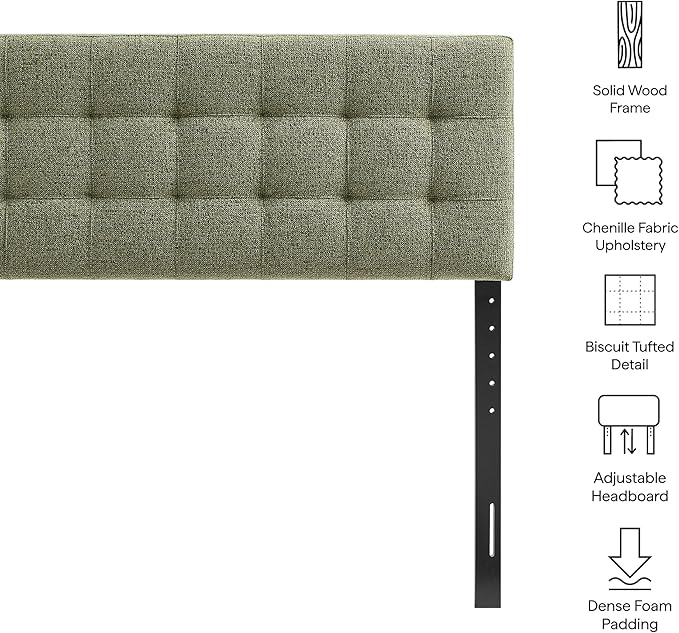 Modway Lily Full Size Headboard with Biscuit Tufting in Leaf - Fabric Upholstery with Padded Design and 5 Height-Adjustable Mounts