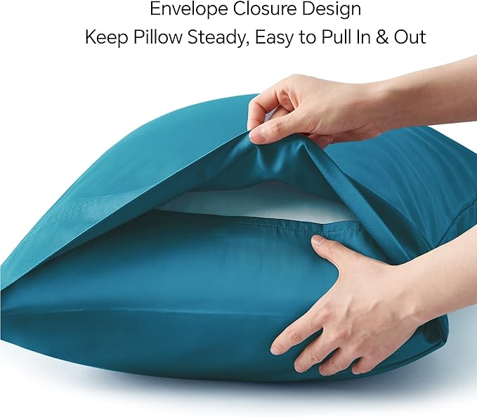 BEDELITE Pillow Cases Standard Size Set of 2, Rayon Derived from Bamboo, Cooling Pillow Cases for Hot Sleepers & Night Sweats, Breathable Silky Soft Envelope Pillowcases(Teal, 20"x26")