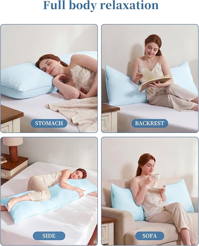 YZ HOME Memory Foam Body Pillow Insert - Full Body Pillow for Adults - Soft Large Long Bed Pillow for Side Sleeper (Blue, 20 Inchx54 Inch)