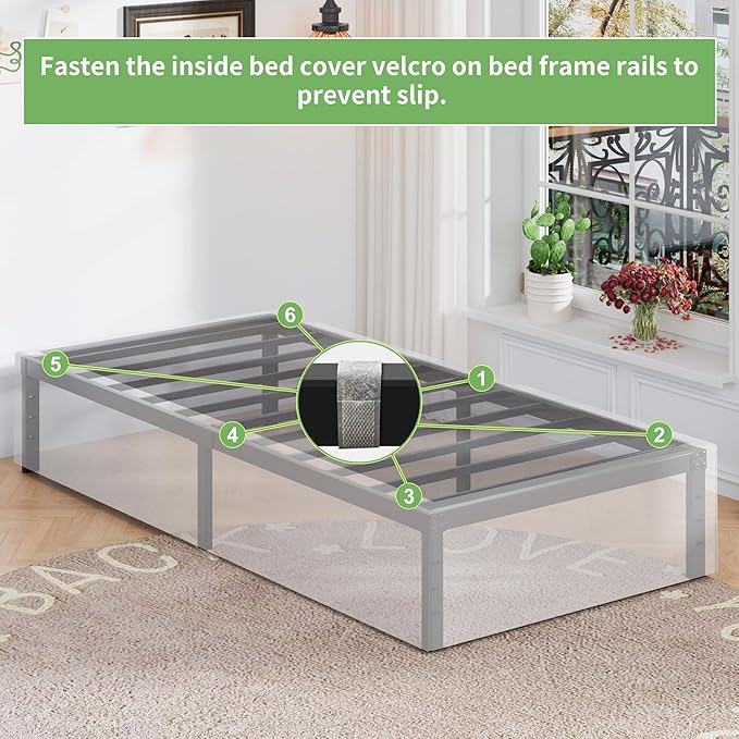Upcanso 16 Inch Twin Bed Frames with White Skirt Cover, Metal Twin Size Bed Frame with Storage, Heavy Duty, No Box Spring Needed, Easy Assembly, Noise Free, Mattress Foundation