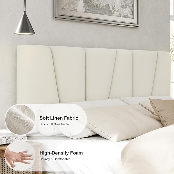 HAOARA Full Size Bed Frame with Fabric Upholstered Headboard, Platform Bed with Wooden Slats Support, Fully Mattress Foundation, Box Spring Optional, Easy Assembly