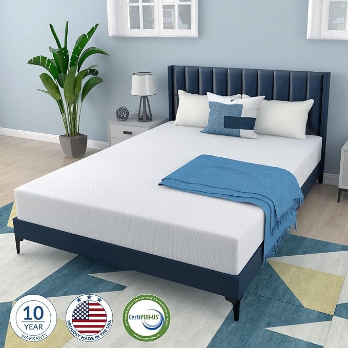 Full Mattress, MLILY 10 Inch Memory Foam Mattress Made in USA, Green Tea Full Size Mattress in A Box, Medium Firm Mattress Full for Pressure Relieving, CertiPUR-US Certified