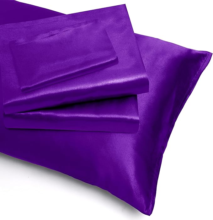 Homiest 4pcs Extra Deep Pocket Satin Sheets King Size Purple Sheet Set, Fits Ultra Deep Mattress