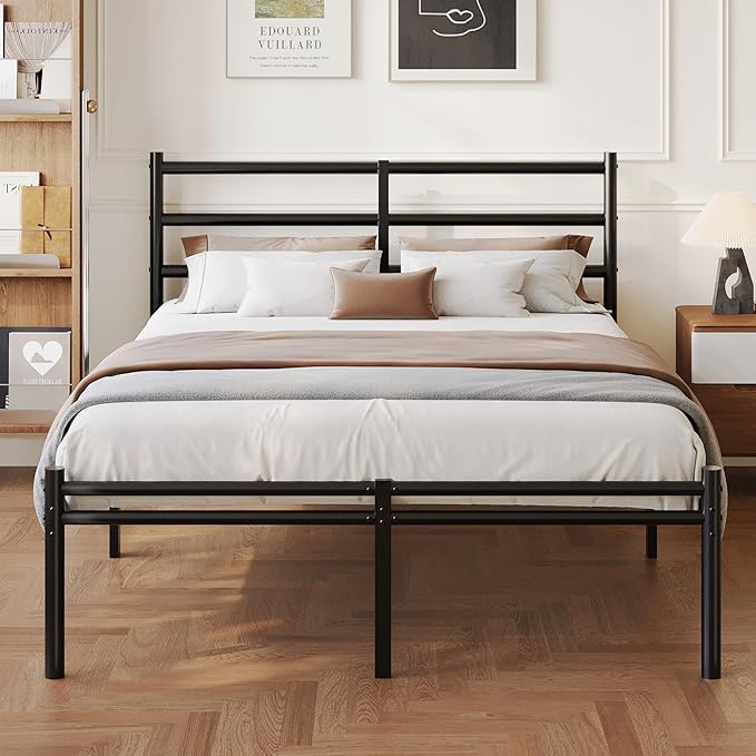 Yicensen Queen Bed Frame with Headboard and Footboard, 14 Inch Metal Platform Bed Frame Queen Size with Steel Slat Support, No Box Spring Needed, Noise Free, Easy Assembly, Black