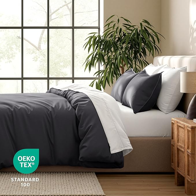 Bare Home Bedding Duvet Cover Oversized Queen - Premium 1800 Super Soft Collection - Lightweight, Cooling - Soft Breathable Bedding Duvet Cover (Oversized Queen, Forged Iron Grey)