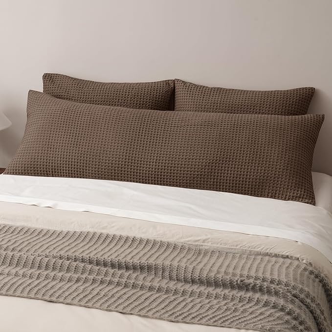 PHF Ultra Soft Waffle Weave Body Pillowcase with Zipper, No Insert, 1Pack 20" x 54" Pillow Sham, Breathable & Skin-Friendly Body Pillow case, Stylish Decorative Bed Pillow Cover, Mocha