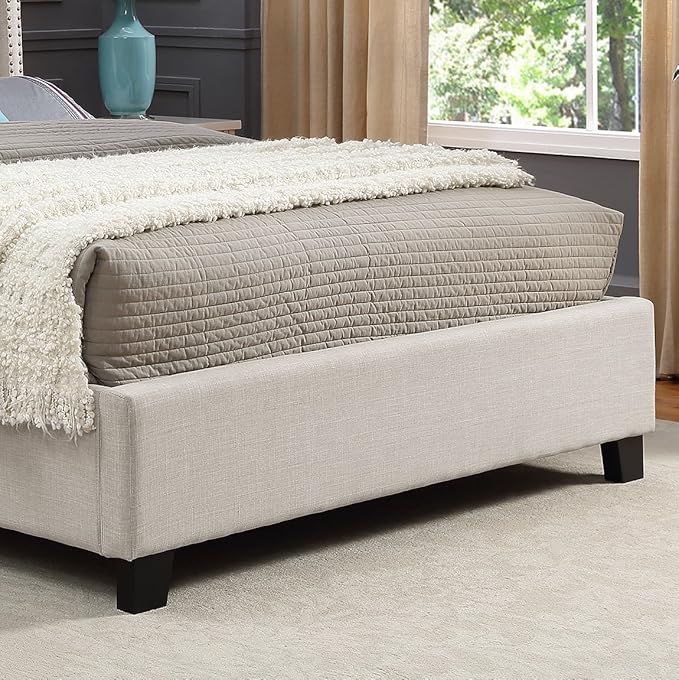 Roundhill Furniture Nantarre Fabric Tufted Wingback Upholstered Bed with Nailhead Trim, King, Tan