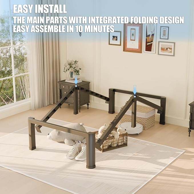 Yitong Angel 18 inch Twin Bed Frame with Round Corner Legs Mattress Slide Stopper,3500 lbs Heavy Duty Metal Platform,No Box Spring Needed,Steel Slat Support,Easy Assembly,Noise Free