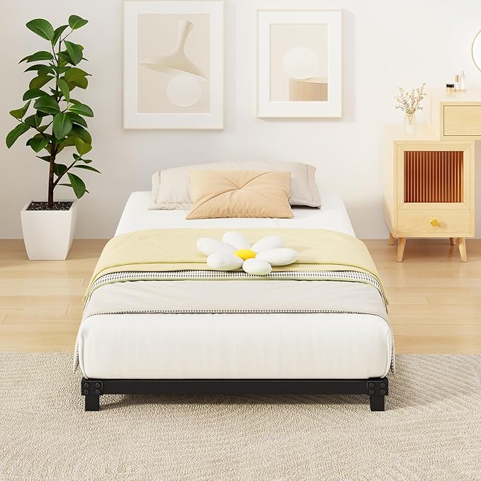 4 Inch Bed Frames Twin XL Size Low Profile Metal Platform Bed Frame Heavy Duty Steel Slat Support, No Box Spring Needed, Easy Assembly, Noise Free