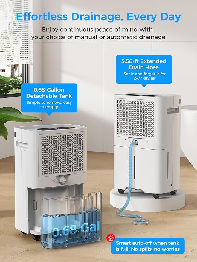 VEAGASO 4000 sq.ft Dehumidifiers for Basement, MAX 58 Pint Smart Compressor Dehumidifier with Drain Hose, Intelligent Humidistat, Dry Clothes, 24HR Timer, for Home, Large Room, Bathroom, Bedroom