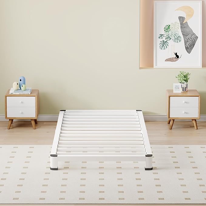 NKZ Twin Platform Bed Frame 4 Inch, Heavy Duty Metal Low Profile Bed Frame with Round Corner Legs, 3500lbs Weight Capacity Reinforced Frame, No Box Spring Needed，Noise-Free, Easy Assembly