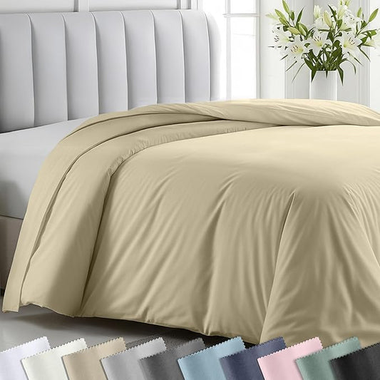 Twin XL/Twin Duvet Cover Only - Premium 400 Thread Count, Natural 100% Cotton Duvet Cover, Soft Sateen Weave, Button Closure and Corner Ties - Beige (Golden Tone)