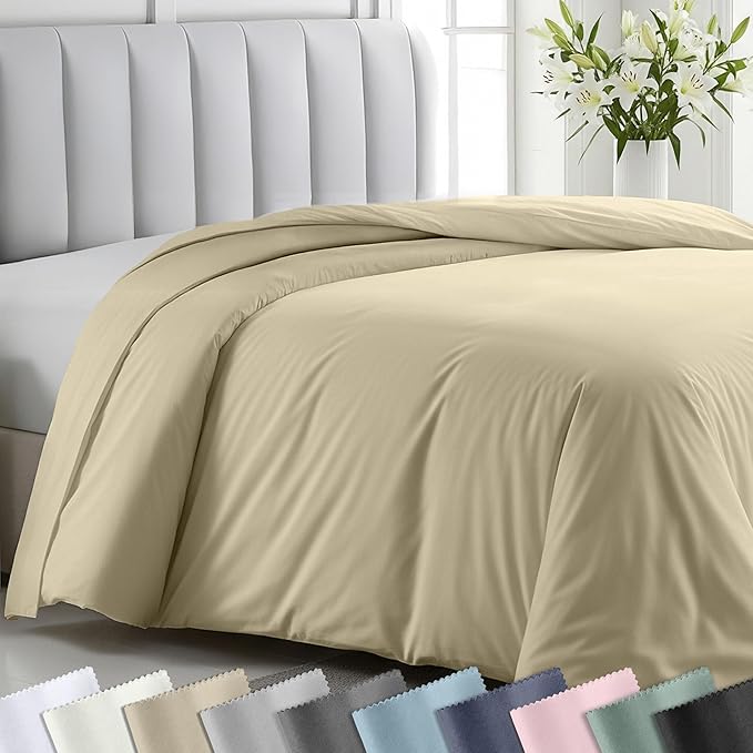 California Design Den Duvet Cover Queen/Full Only - Winner Good Housekeeping Best Bedding Awards 2025, 400 Thread Count Sateen 100% Cotton Queen Duvet Covers, Soft and Durable - Beige (Golden Tone)