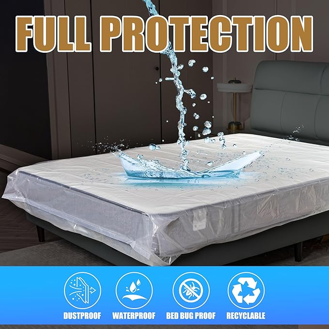 Plastic Mattress Bag for Disposal Moving or Storage - King/Cal King Size (1.5Mil). Clear Waterproof Mattress Protector Covers
