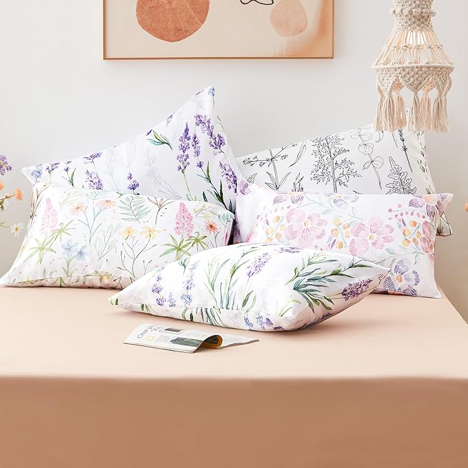 EXQ Home Satin Pillowcase for Hair and Skin Queen - Flower Silk Pillowcase 2 Pack 20x30 inches - Satin Pillow Cases Set of 2 with Envelope Closure