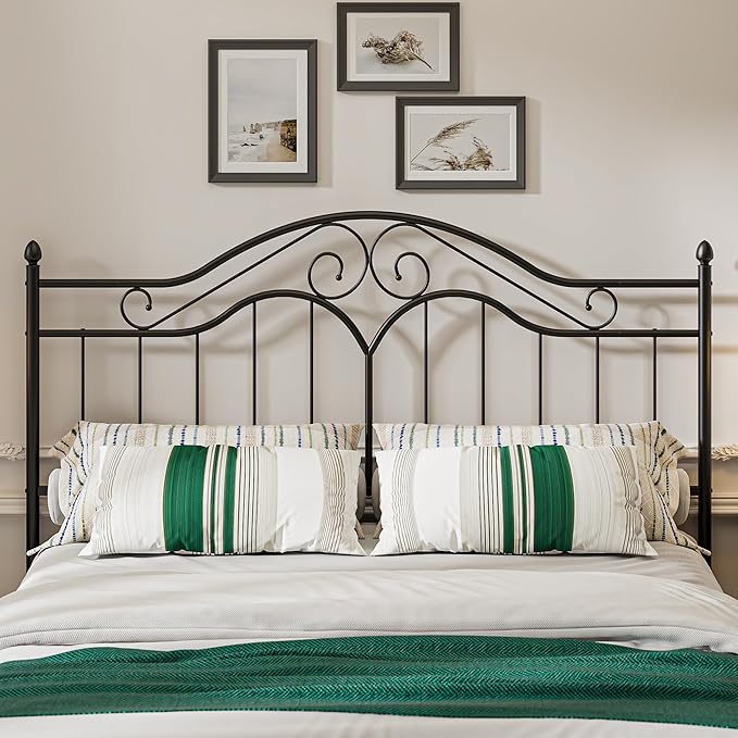 Elephance Headboard for King Size Bed Frame, Vintage Platform Bed Metal Headboard Only, Height Adjustable, Sturdy and Stable, King Size, Easy Assembly, Black