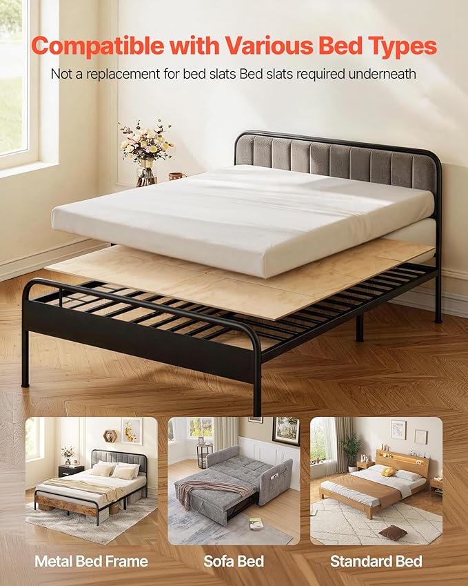 VEVOR Bunkie Board, Queen Size 76.8 x 58.3 in, Foldable Bed Board Under Mattress with Nylon Webbing, Plywood, Rounded Edges, Anti-Sag Design for Metal Frames, Sleeper Sofas, Platform and Bunk Beds