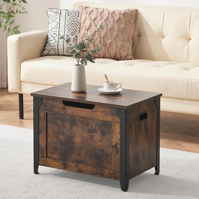 GAOMON Storage Chest, Wooden Storage Trunk with Metal Frame, Entryway Shoes Bench, Large Storage Organizer, Modern Style Lift-Top Storage Chest with Safety Hinge for Bedroom, Living room