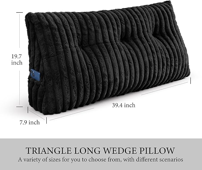 Headboard Pillow Twin XL, Triangular Wedge Pillow Headboard, Cushion Headboards Reading Pillows, Backrest Pillows for Sitting in Bed or Working with Removable Cover, Black