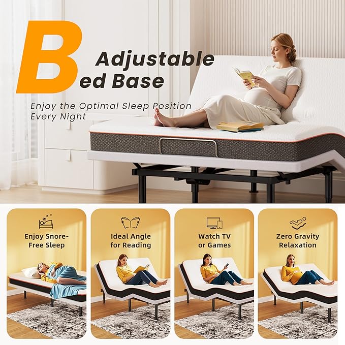Adjustable Bed Frame Queen with Massage, Wireless Remote, Head Foot Incline, USB, Underbed Light Easy Assembly, Zero Gravity, Bed Frame Basic with Quiet Motor