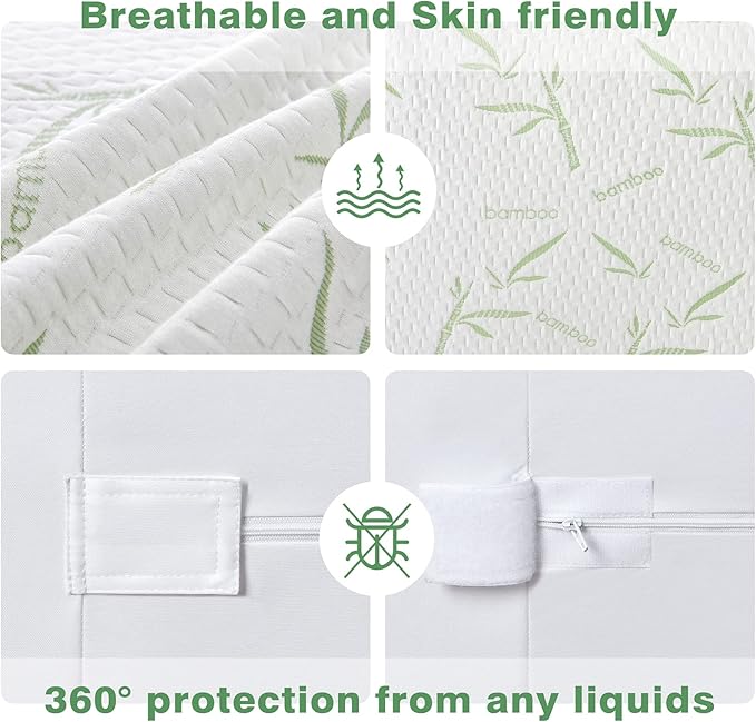 Parkdeny Full Mattress Encasement, Waterproof Cooling, Rayon from Bamboo, 3D Air Fabric, Breathable, Noiseless, Washable, Fits 5"-13" Deep Mattresses