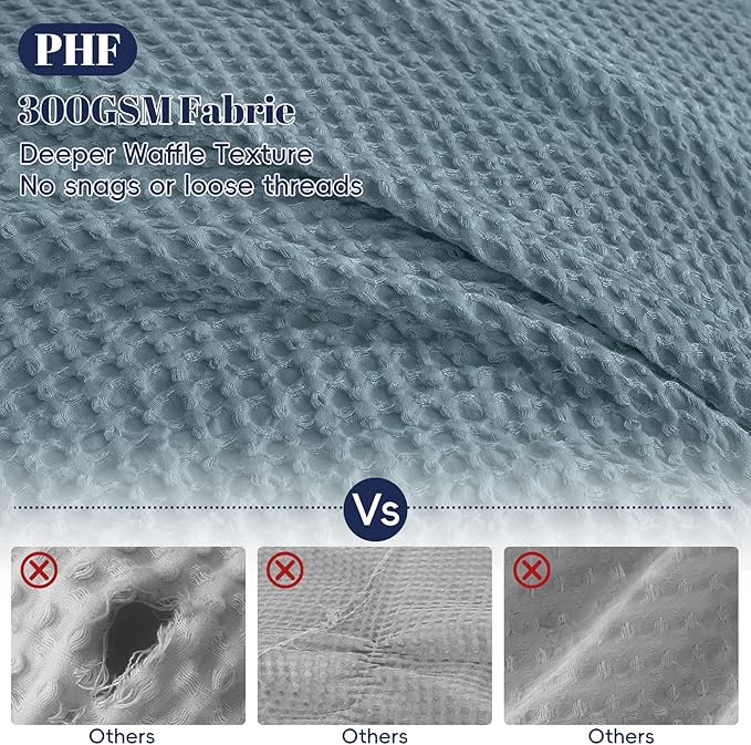 PHF Waffle Duvet Cover Set King Size, No Snagging Ultra Soft Luxury Textured Breathable Comforter Cover for All Season 3pcs, Durable Bedding Duvet Set with 2 Pillow Shams, 104"x90", Stormy Blue